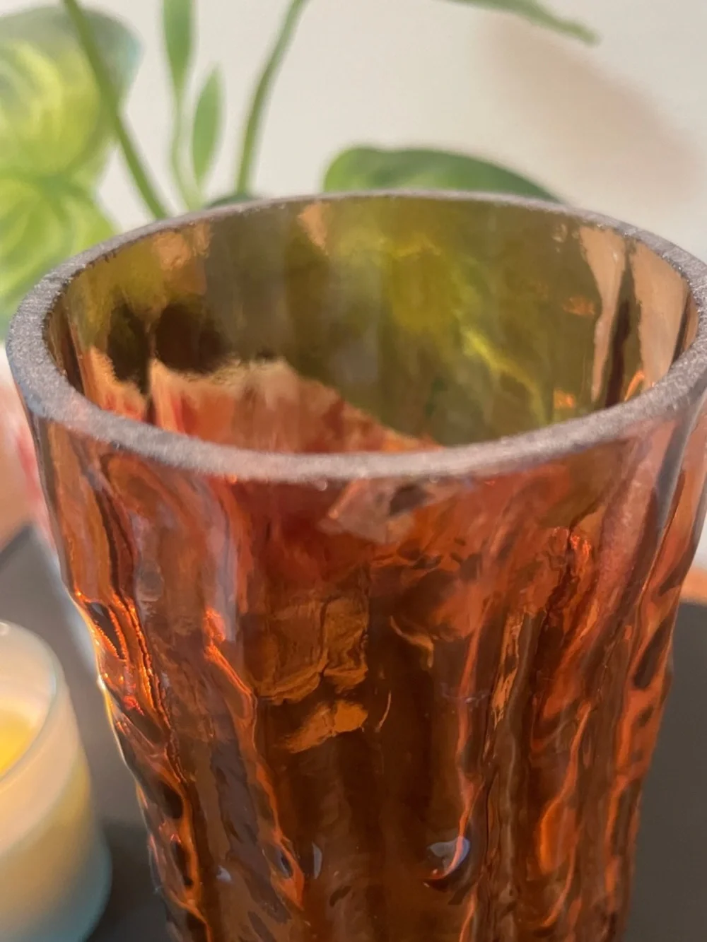 Vintage Amber Textured Glass Vase – Mid-Century Modern Style – 7
